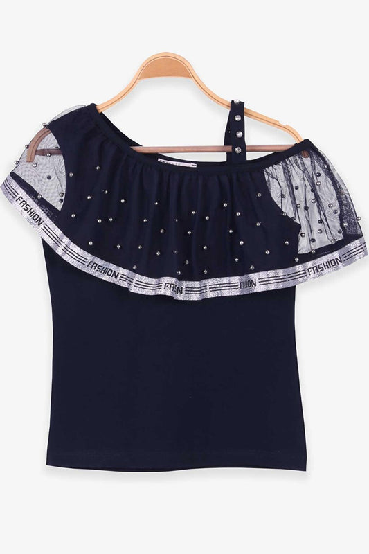 Girl's Blouse Tulle Navy Blue (Age 9-12)