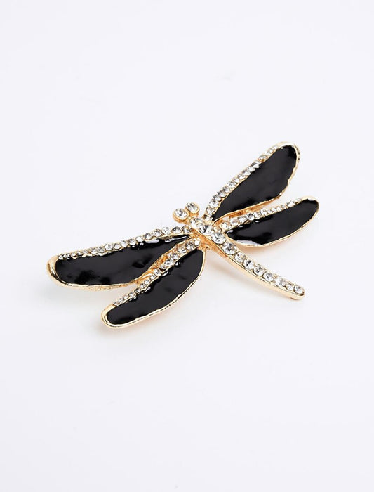 Gold Dragonfly Figured Stone Detailed Brooch