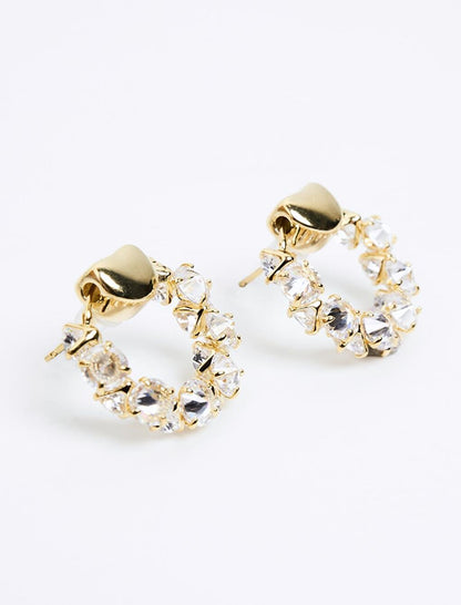 Gold Shiny Stone Hoop Earrings