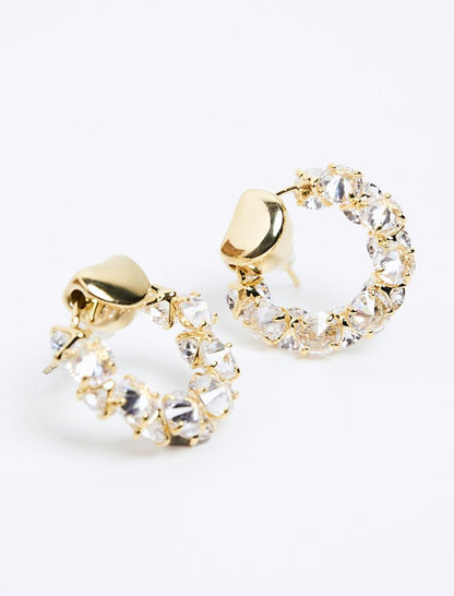 Gold Shiny Stone Hoop Earrings