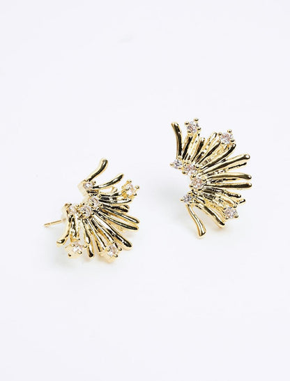 Stylish Earrings with Gold Shiny Stone Figures