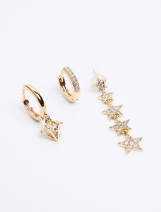 Gold Shiny Star Figured Earring Set