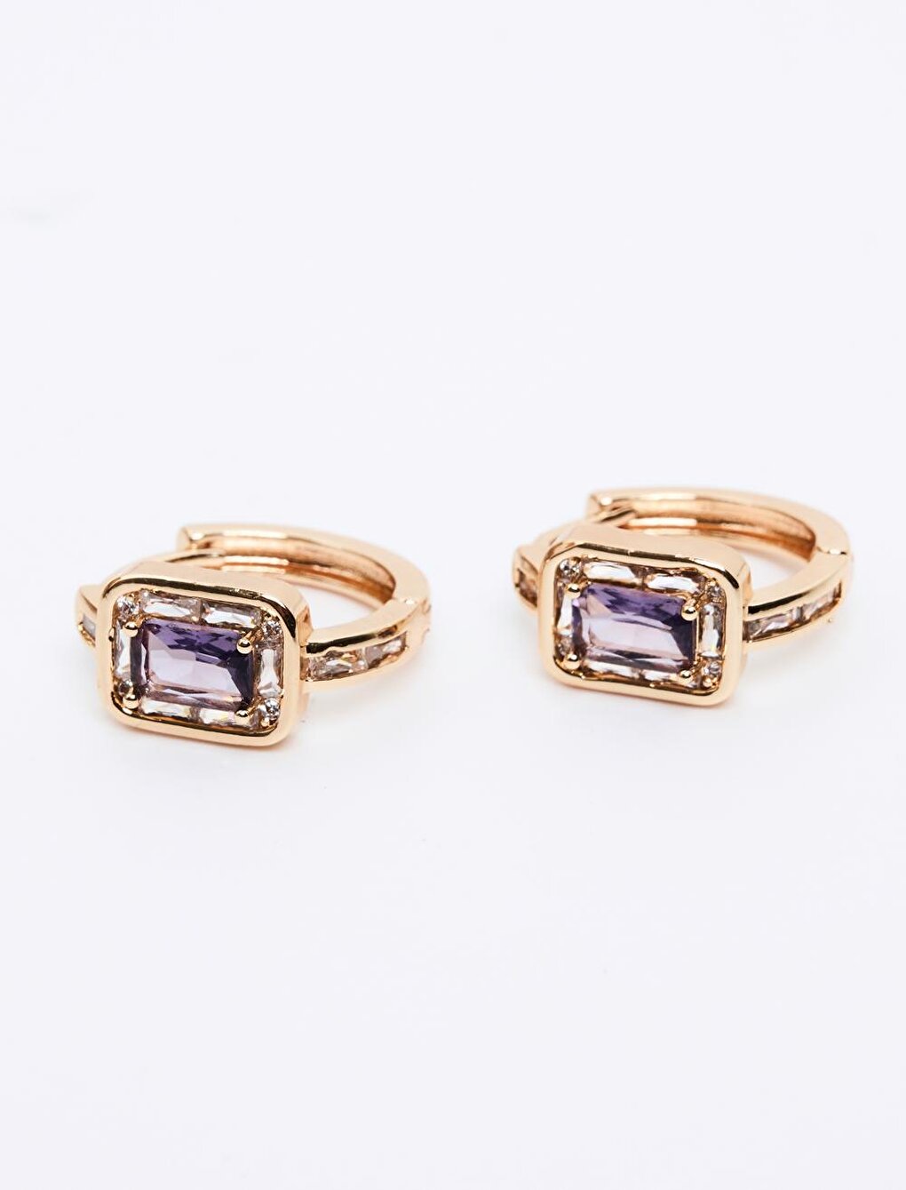 Purple Stylish Shiny Stone Hoop Earrings