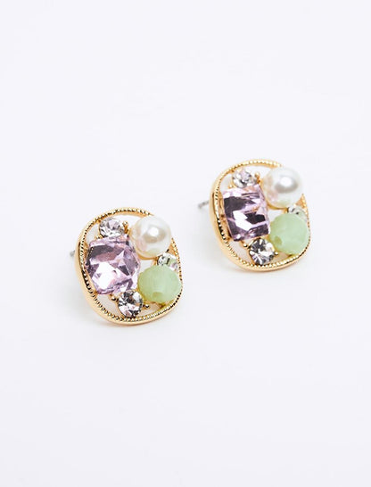 Lilac Pearl Figured Shiny Stone Earrings