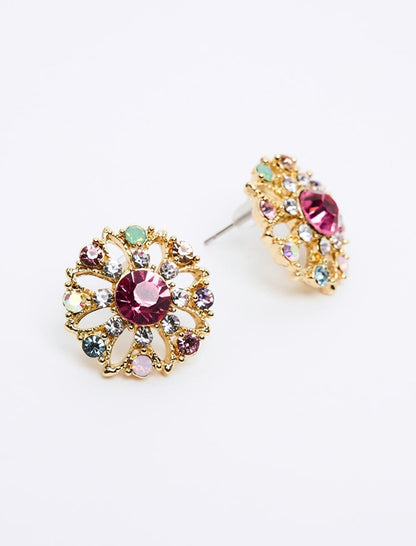 Mixed Shiny Stone Ring Figured Flower Earrings