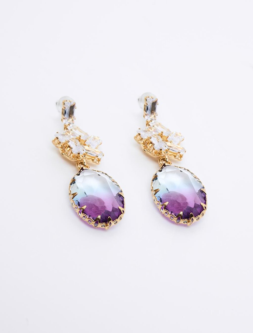 Shiny Earrings with Pink Large Stone Figures