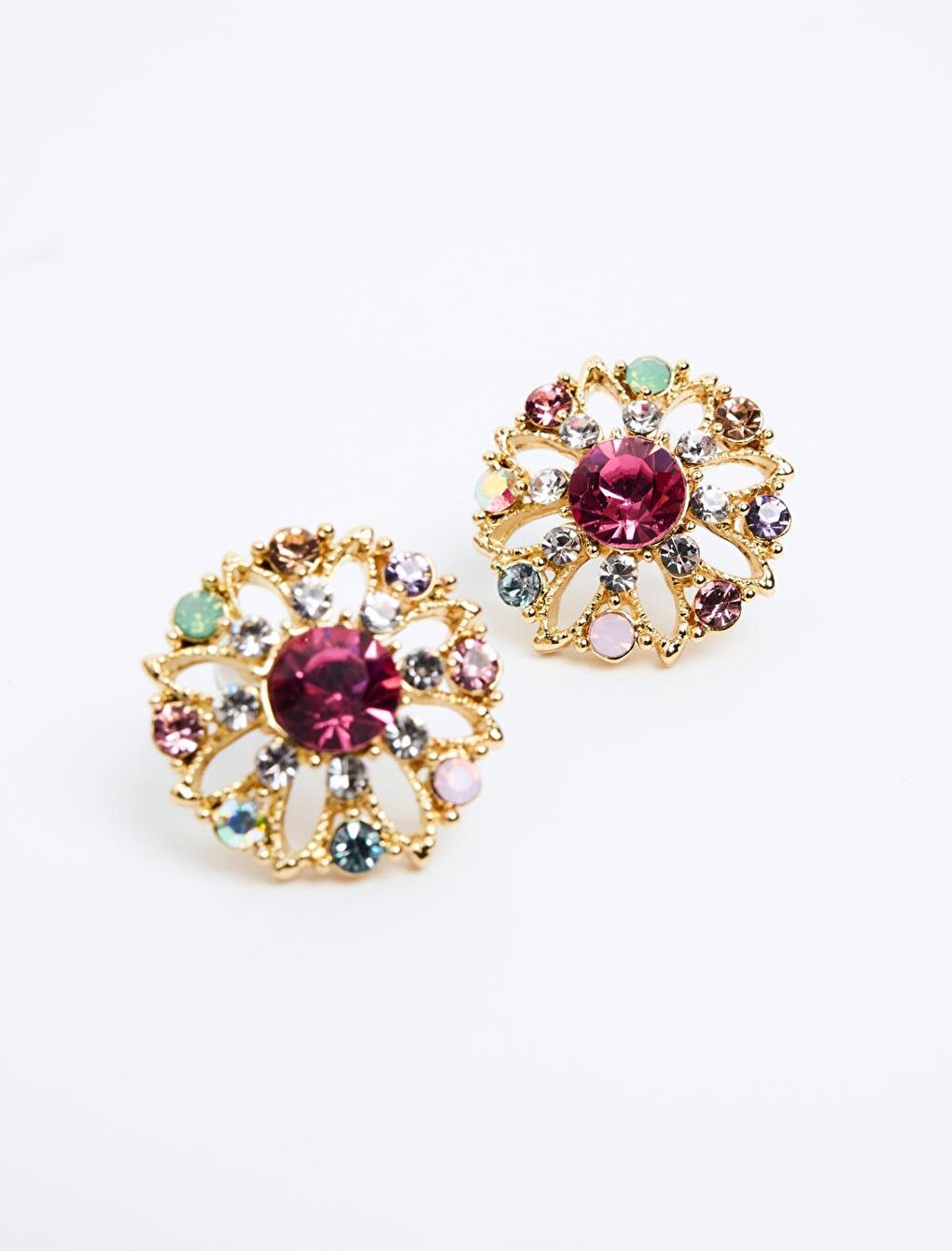 Mixed Shiny Stone Ring Figured Flower Earrings