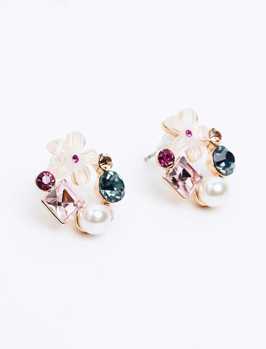 Mixed Flower Figured Pearl Earrings