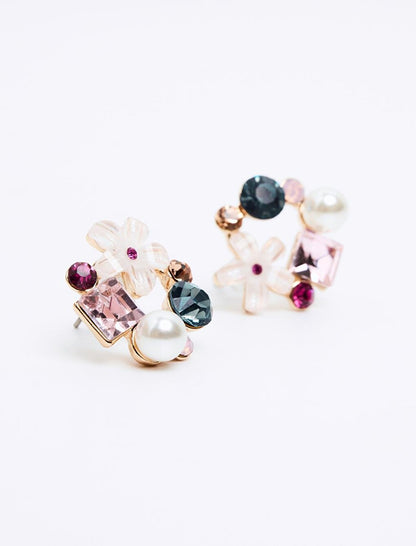 Mixed Flower Figured Pearl Earrings