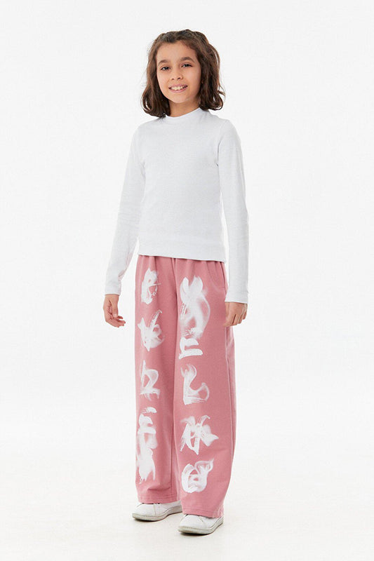 Printed Elastic Waist Girls' Sweatpants