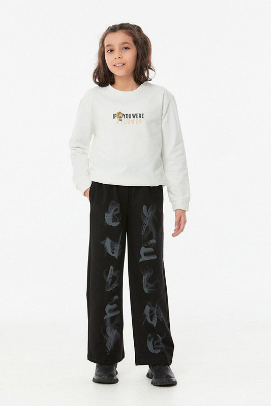 Printed Elastic Waist Girls' Sweatpants