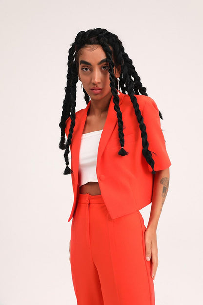 Short Sleeve Crop Blazer Jacket Orange