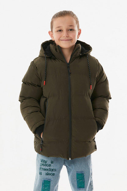 Hooded Boy's Coat with Zipper Pocket