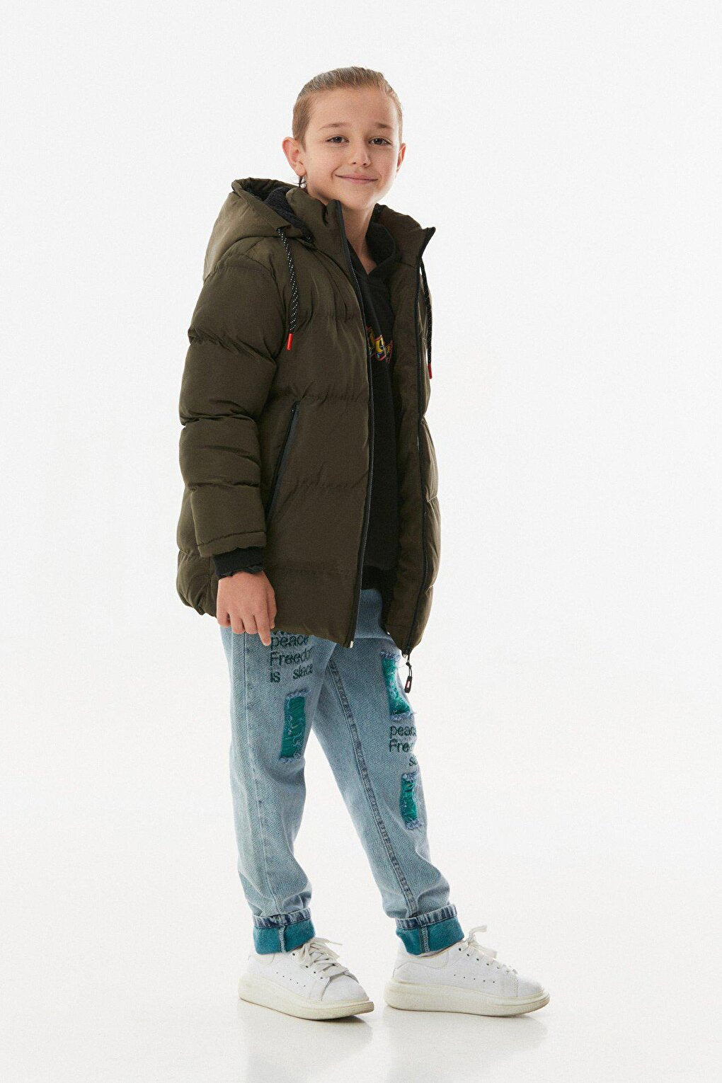 Hooded Boy's Coat with Zipper Pocket