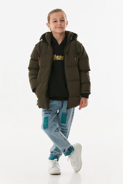 Hooded Boy's Coat with Zipper Pocket