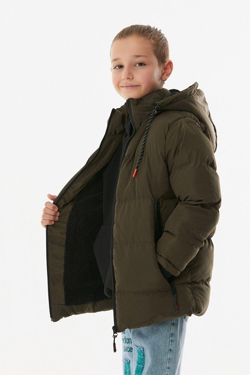 Hooded Boy's Coat with Zipper Pocket