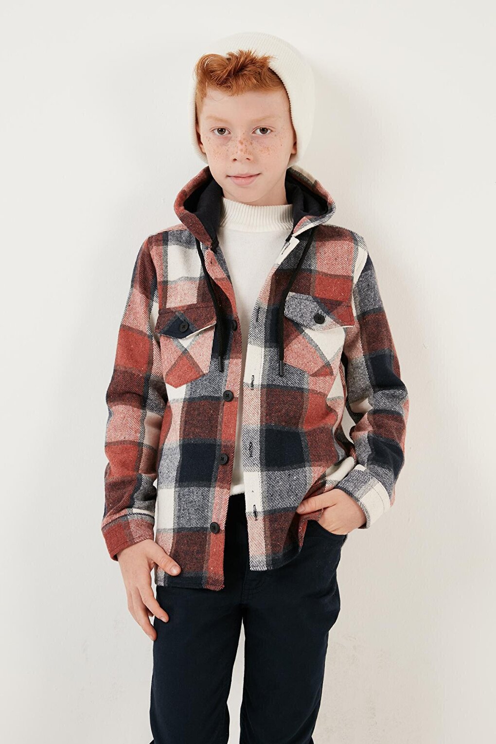 Hooded Double Pocket Plaid Winter Lumberjack Shirt CF24W81778