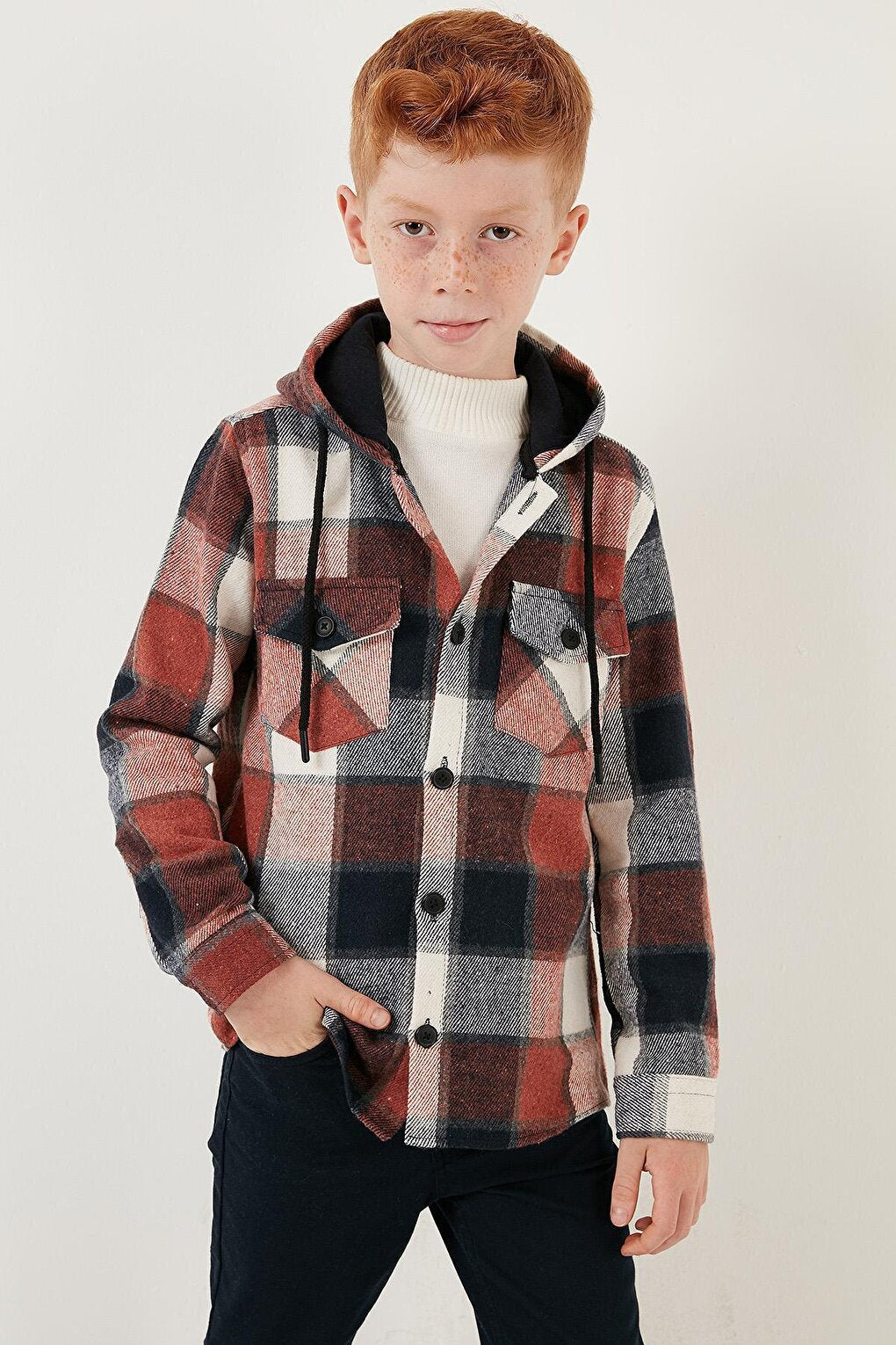 Hooded Double Pocket Plaid Winter Lumberjack Shirt CF24W81778