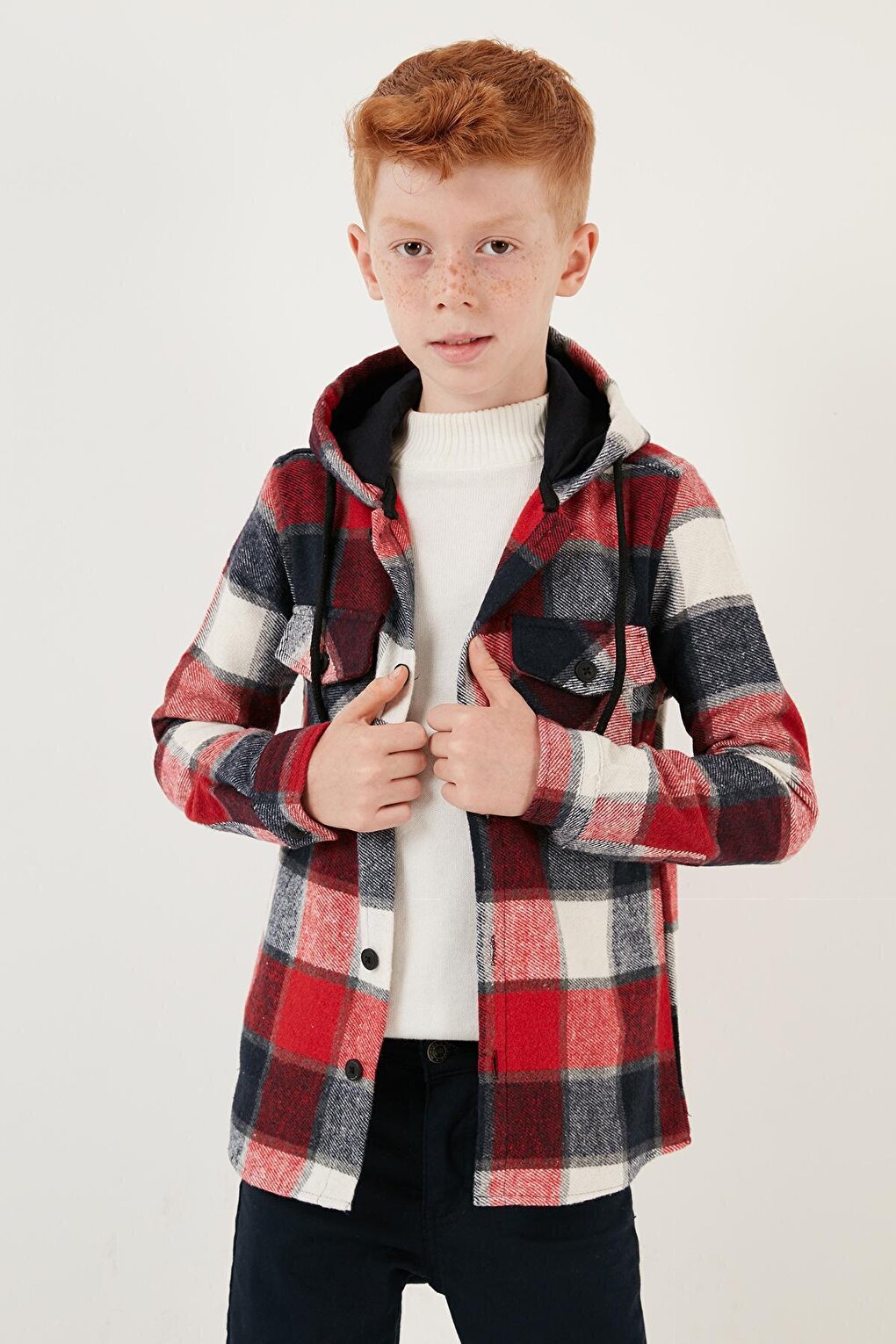 Hooded Double Pocket Plaid Winter Lumberjack Shirt CF24W81778