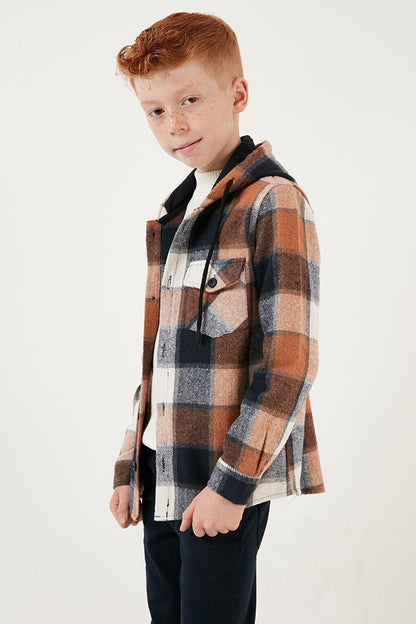 Hooded Double Pocket Plaid Winter Lumberjack Shirt CF24W81778