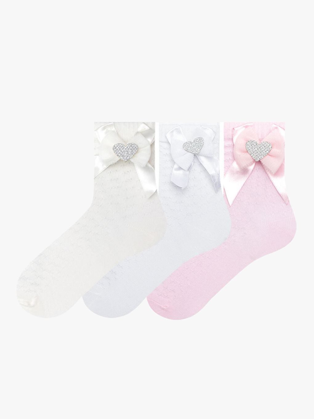 Heart-shaped Bow Detailed Girl's Socks 3-pack