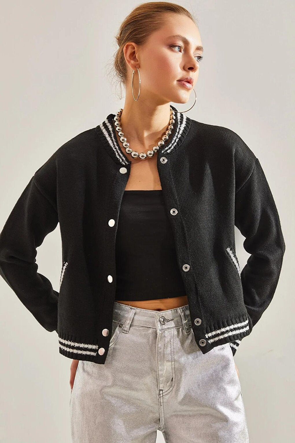 Buttoned Bomber Jacket