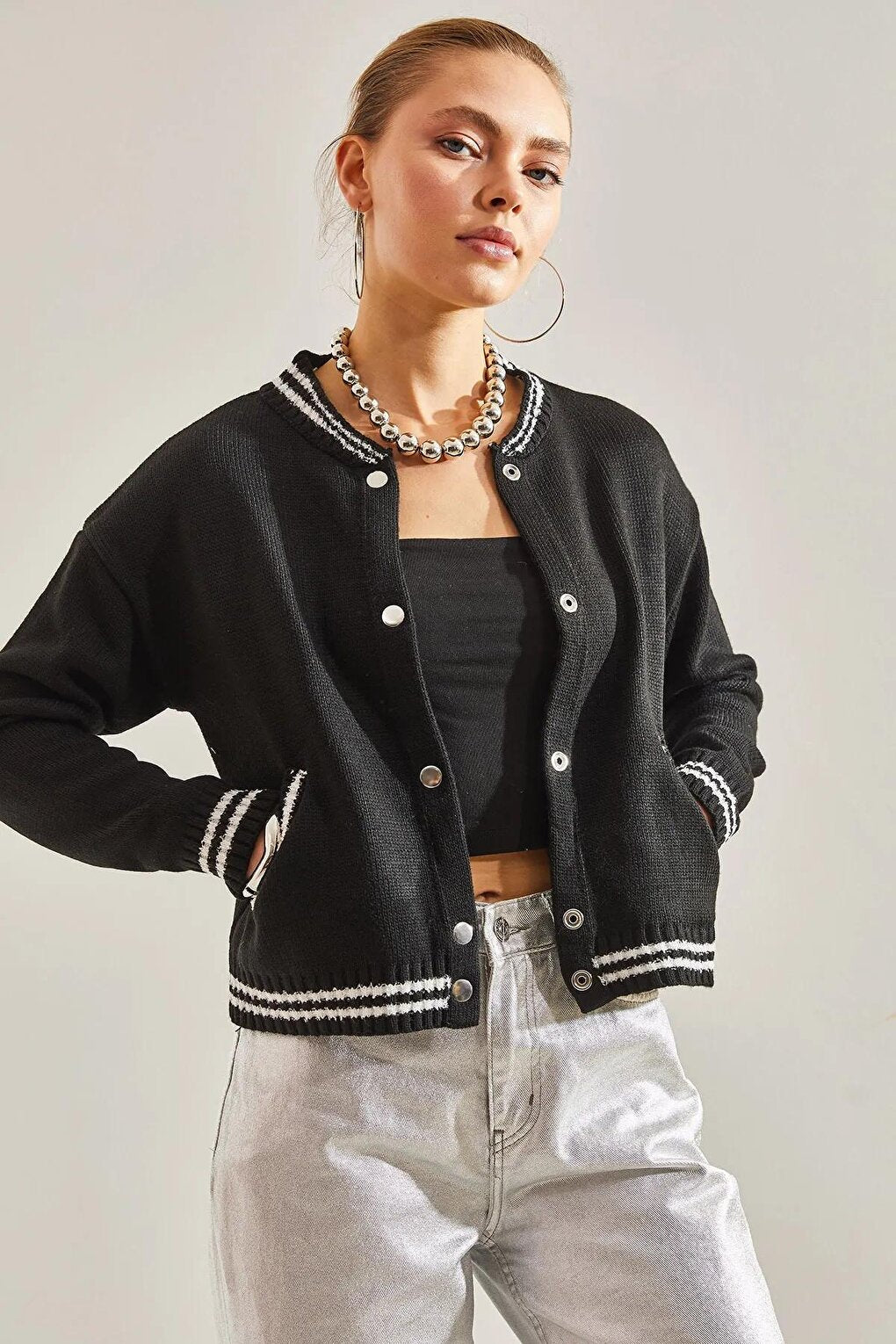 Buttoned Bomber Jacket