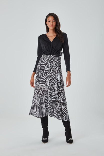 Flounced Zebra Black Skirt