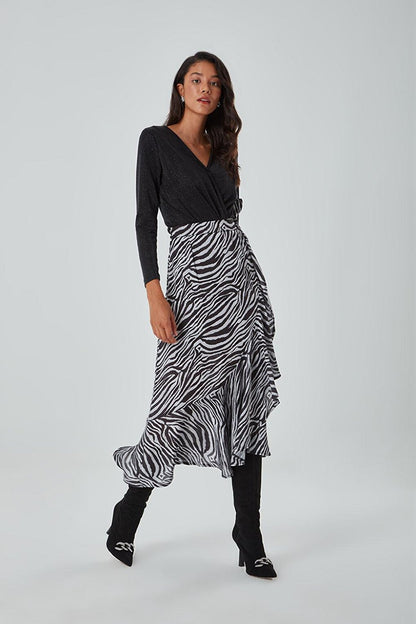 Flounced Zebra Black Skirt