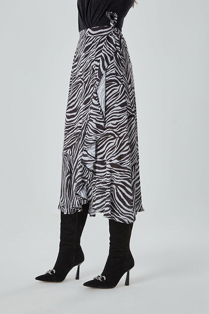 Flounced Zebra Black Skirt