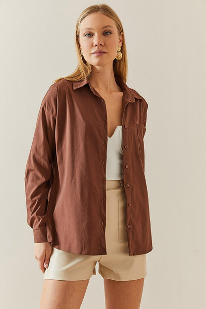 Brown Buttoned Basic Shirt 4KXK2-47832-18