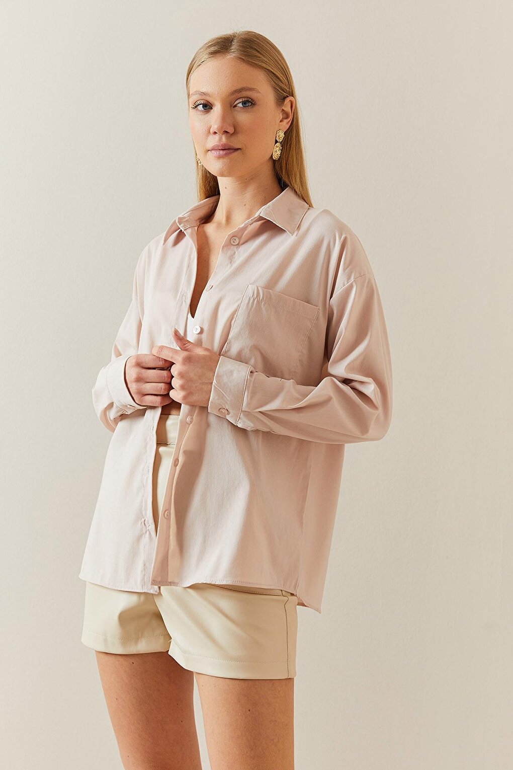 Beige Buttoned Basic Shirt 4KXK2-47832-25