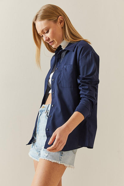 Navy Blue Buttoned Basic Shirt 4KXK2-47832-14