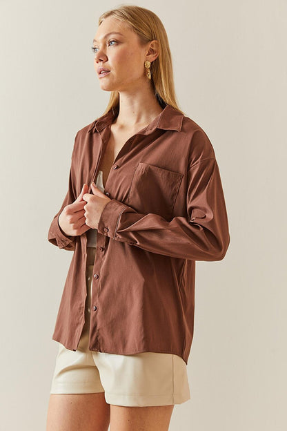 Brown Buttoned Basic Shirt 4KXK2-47832-18