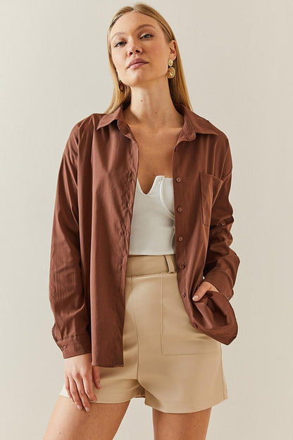 Brown Buttoned Basic Shirt 4KXK2-47832-18