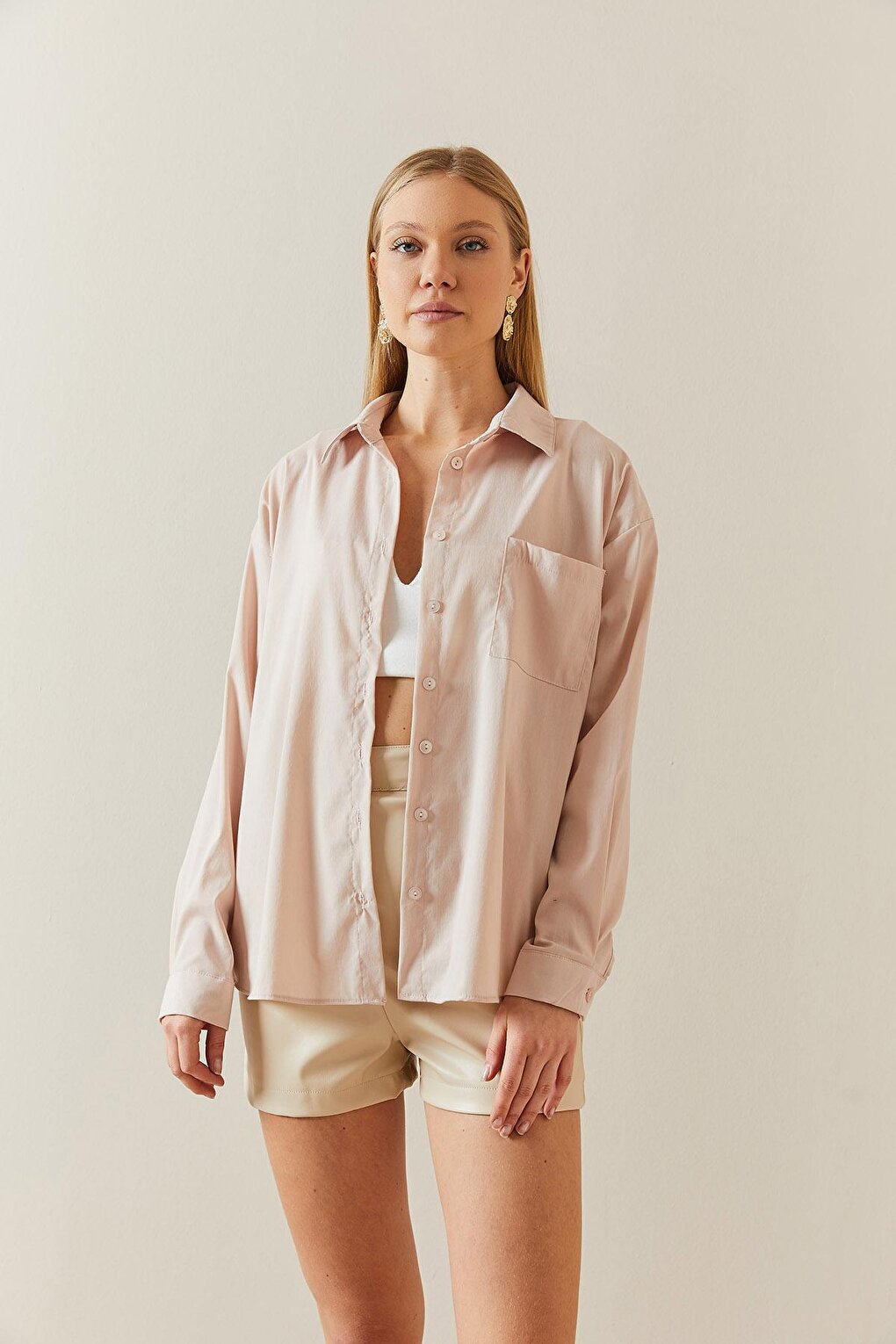 Beige Buttoned Basic Shirt 4KXK2-47832-25