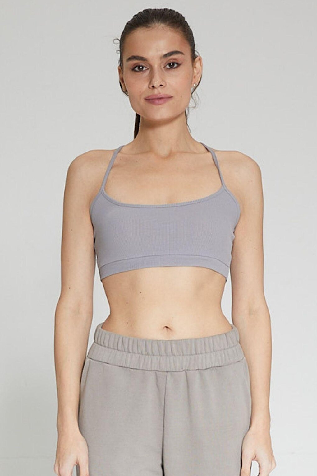 Gray Women's Ribbed Strappy Sports Bra Bra - Lara