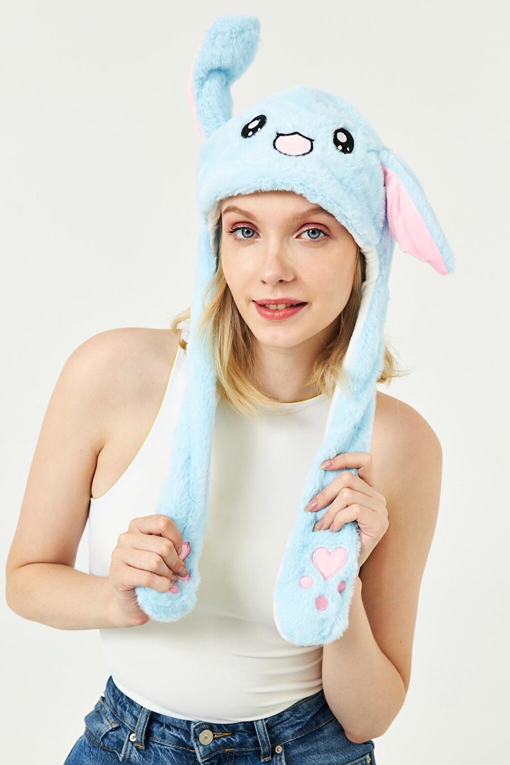 Rabbit Hat with Moving Ears Light Blue with LEDs