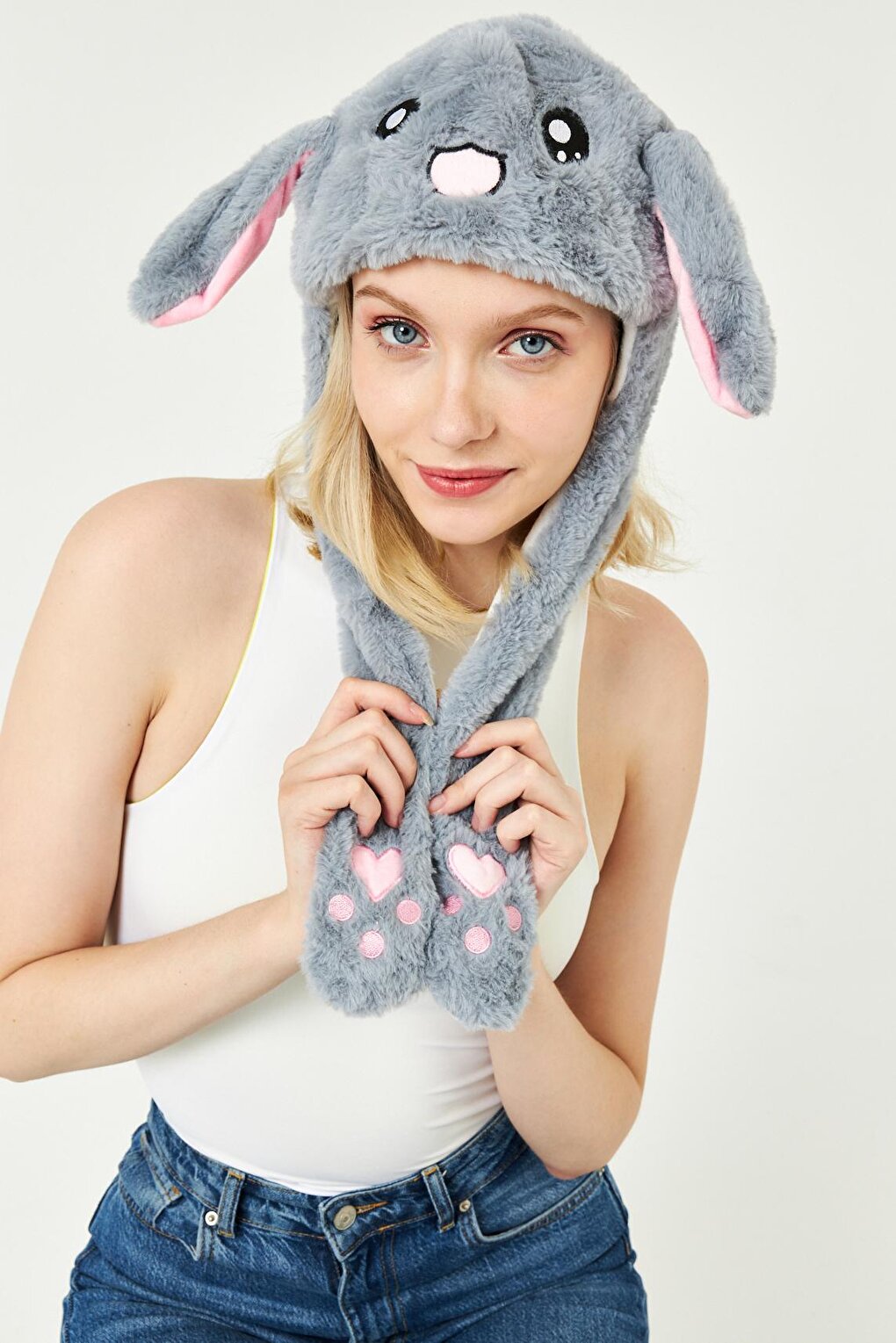 Rabbit Hat with Moving Ears, Gray with LEDs