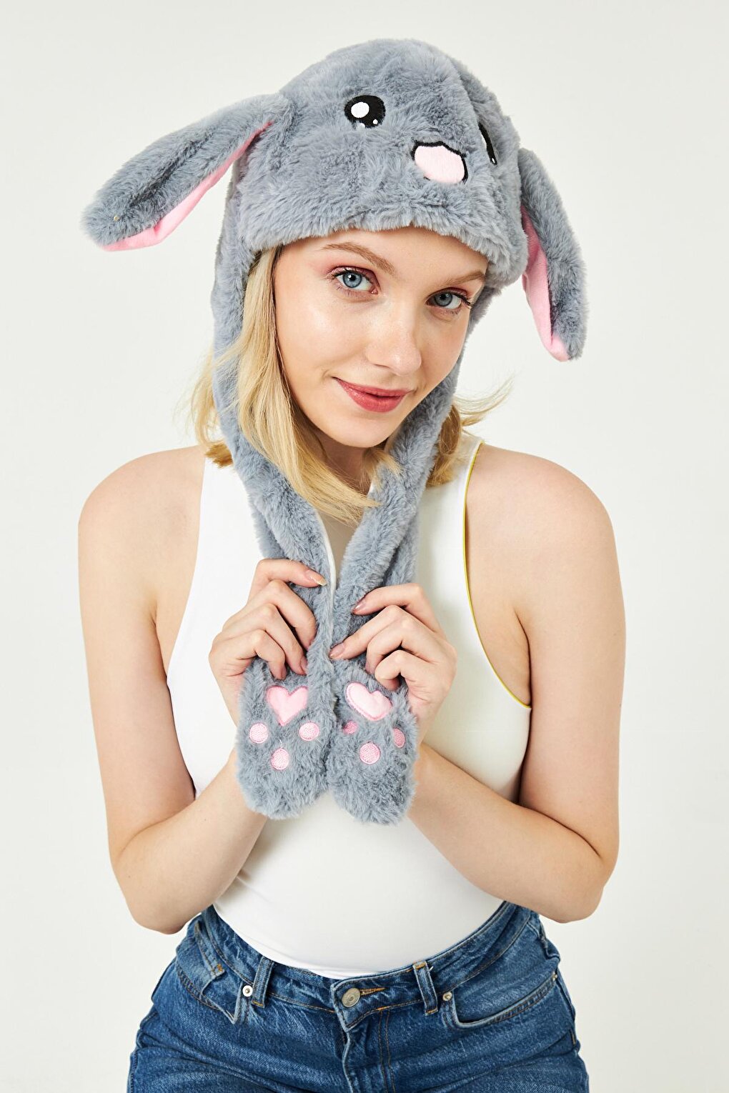 Rabbit Hat with Moving Ears, Gray with LEDs