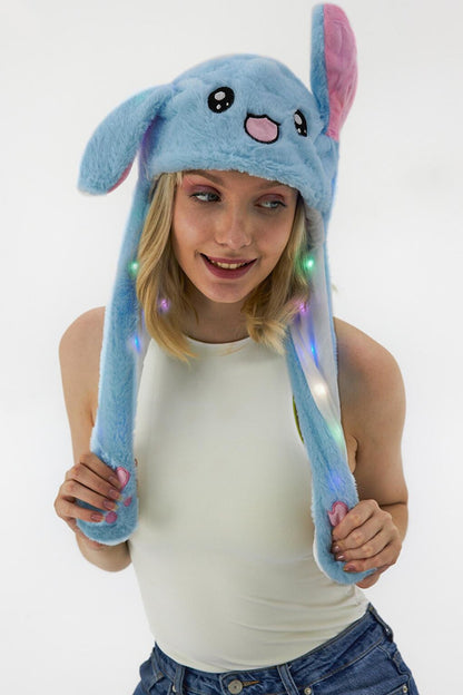 Rabbit Hat with Moving Ears Light Blue with LEDs