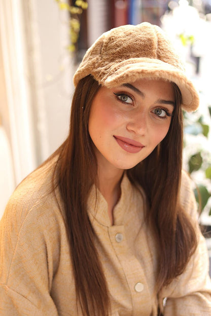 Women's Plush Cap Hat RKŞ-06 Camel