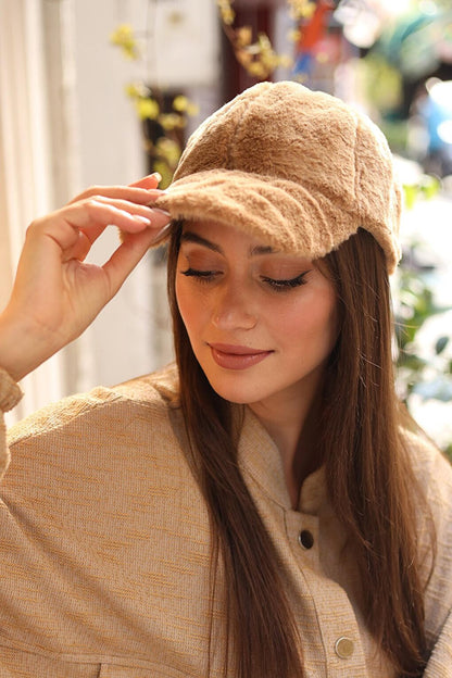 Women's Plush Cap Hat RKŞ-06 Camel