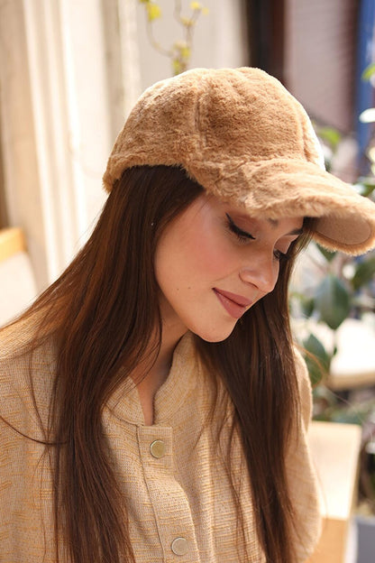 Women's Plush Cap Hat RKŞ-06 Camel