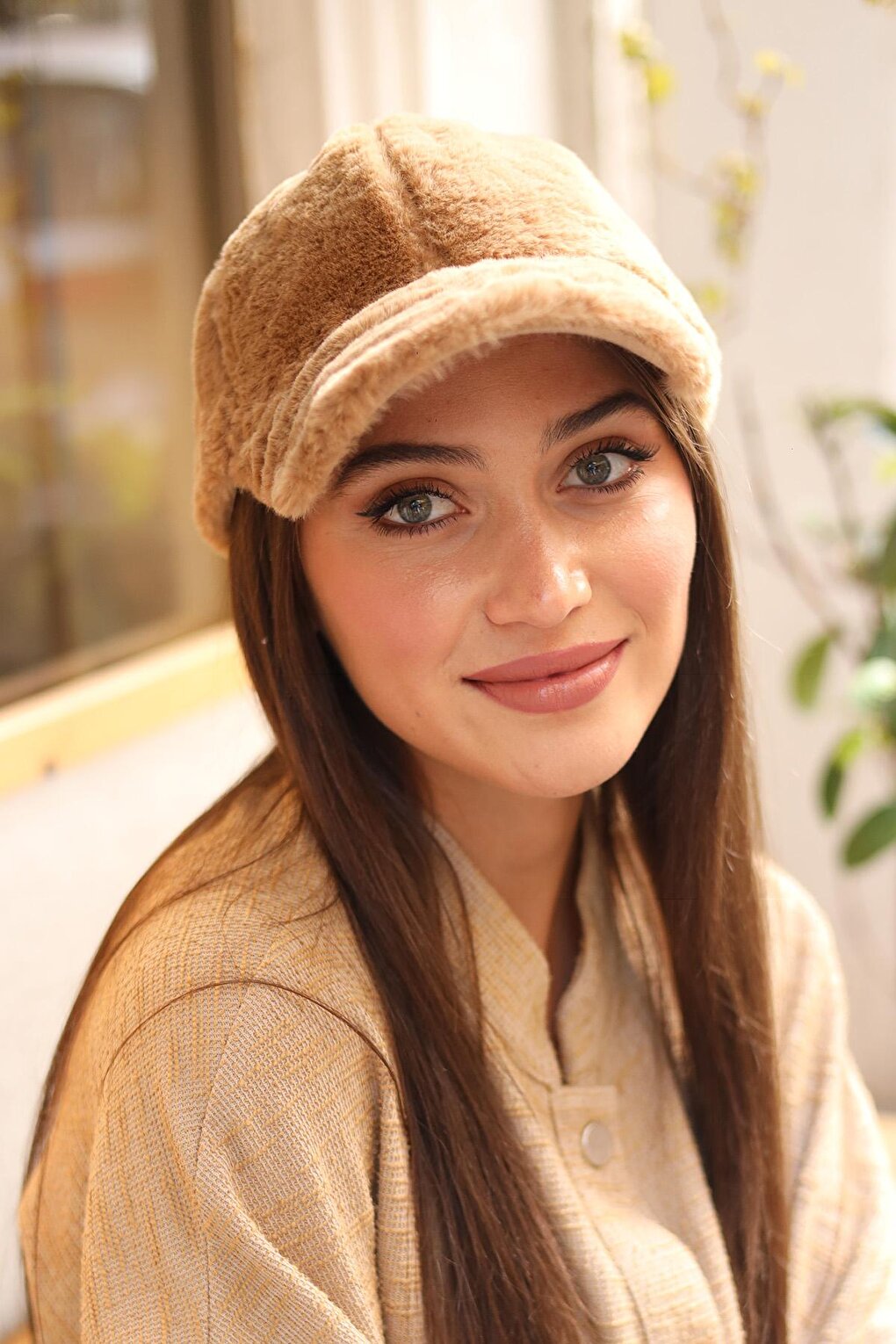 Women's Plush Cap Hat RKŞ-06 Camel