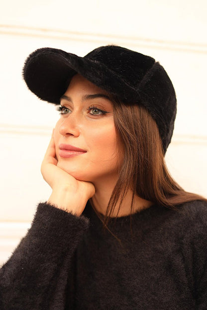 Women's Plush Cap Hat RKŞ-06 Black