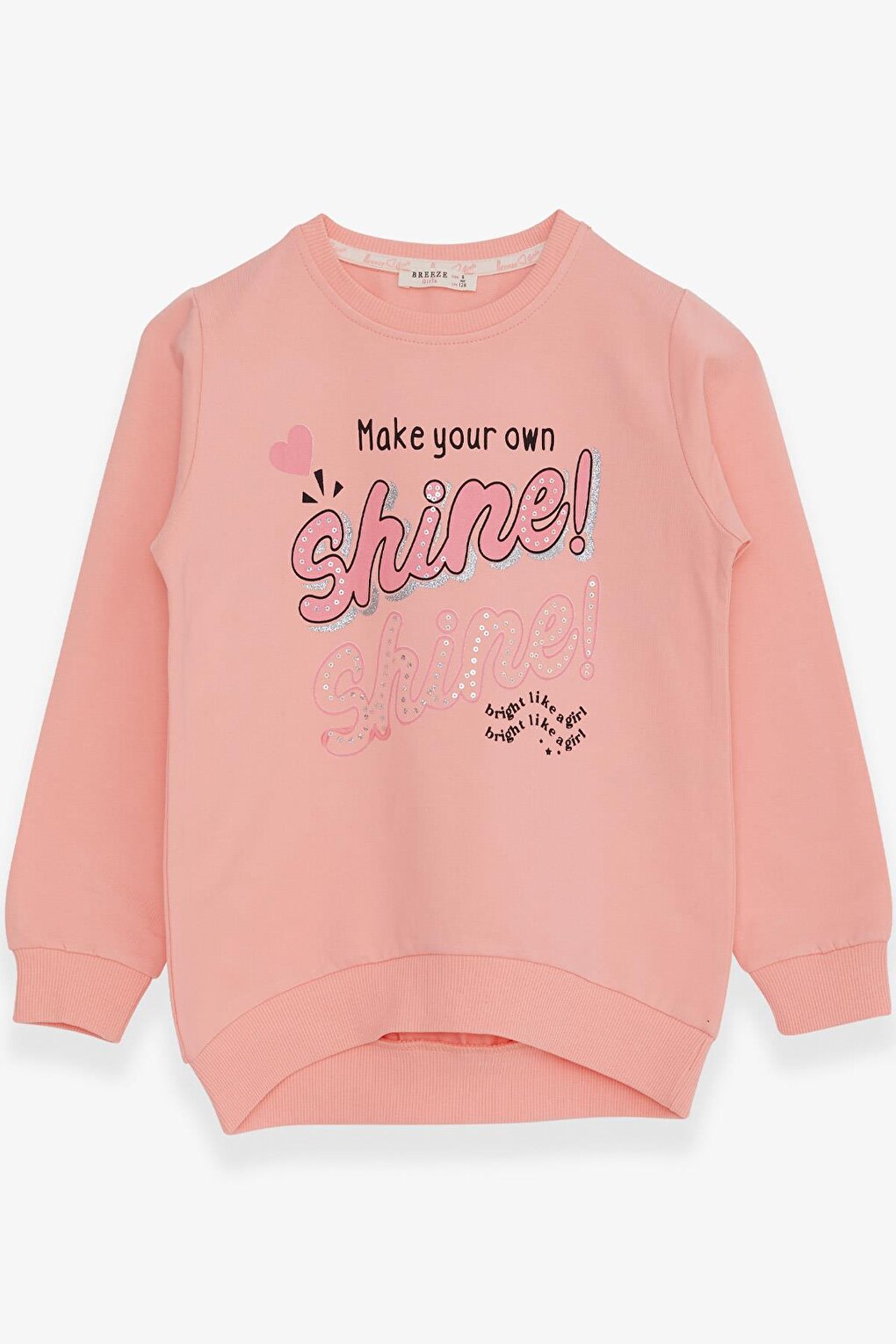 Girl's Sweatshirt Glittery Sequined Text Printed Salmon (Age 8-11)