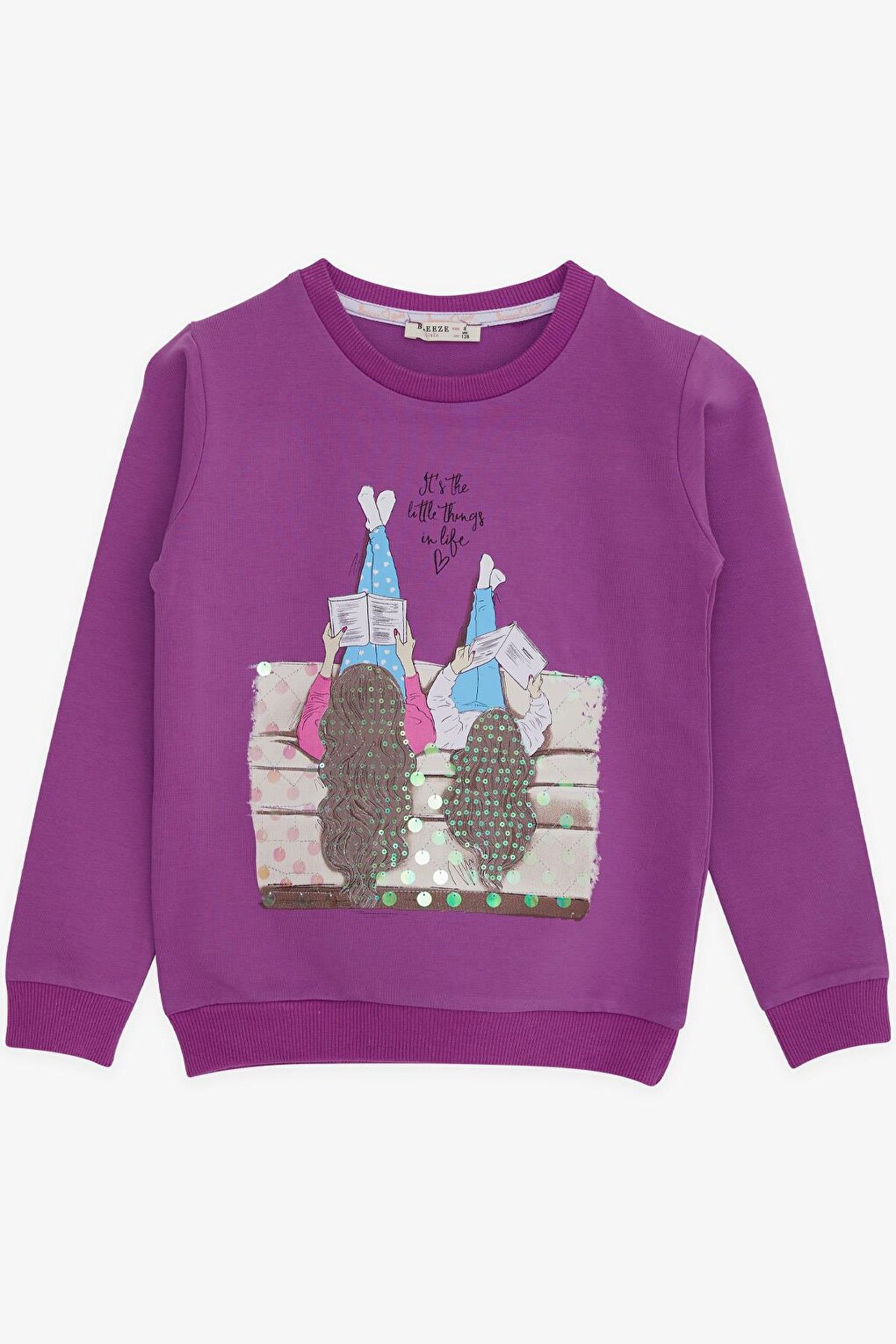 Girl's Sweatshirt Girl Printed Sequin Purple (Age 12-14)