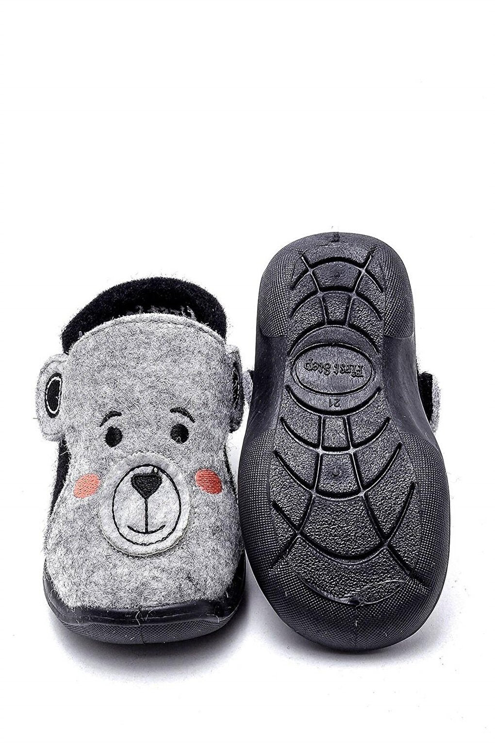 Black-Grey Teddy Bear Embroidered Felt Children's Panduf