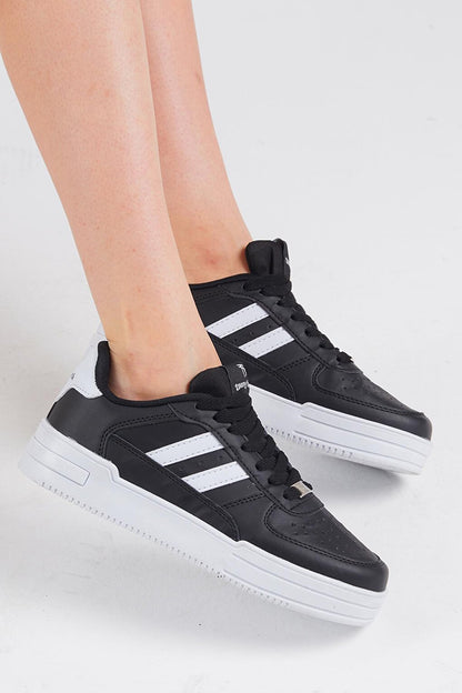 Unisex Black White Side Striped Lace-up Comfortable Mold Sneaker